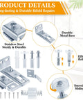 12 Pack Bifold Door Hardware Kit For Closet Doors Replacement Parts Including Track With Guide Wheel For Seven Eighths To One Inch Size Three Eighths Inch Pivot Top And Bottom Brackets For Folding Sliding Barn Doors, showing stainless steel components