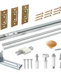 Bifold Door Hardware Kit with Track, Top & Bottom Pivot, Spring, Metal Pivot Pin and Steel Track (36 inch) components displayed
