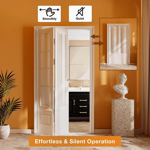 Interior view of a smooth-operating bifold door using a Bifold Door Hardware Kit, 2-Pack 30-Inch Bi-fold Closet Door Track Kit.