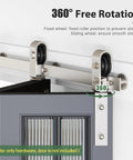 28 Inch Brushed Nickel Bifold Sliding Barn Door Hardware Track Kit With Side Mounted J Shape Rollers For Smooth Quiet Operation Easy Assembly Designed To Fit Double 12 Inch Bi Folding Doors Door Not Included showcasing roller design and brackets.