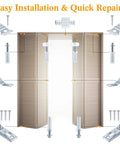 12 Pack Bifold Door Hardware Kit For Closet Doors Replacement Parts Including Track With Guide Wheel For Seven Eighths To One Inch Size Three Eighths Inch Pivot Top And Bottom Brackets For Folding Sliding Barn Doors displayed around a bifold door