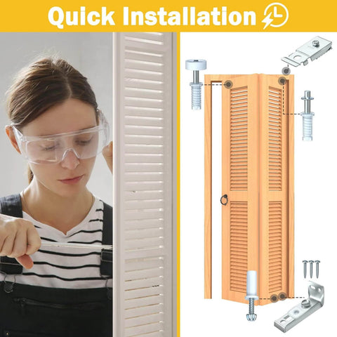 Woman installing closet bifold door hardware repair kit 2 pack with sliding and bi folding door components, highlighting quick installation