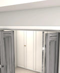 60 Inch Bifold Door Hardware Kit For Four Doors Aluminum Top Mounted Sliding Barn Door Hardware installed in a room