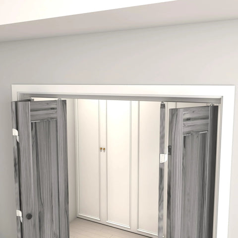 60 Inch Bifold Door Hardware Kit For Four Doors Aluminum Top Mounted Sliding Barn Door Hardware installed in a room