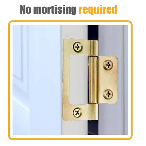 Close-up of brass hinge from Bifold Closet Door Hardware Kit with 48" Tracks for easy installation, no mortising required.
