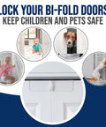 Two Pack Bifold Door Lock Child And Pet Proof Tool Free Install Clear Polycarbonate Fits 1 3 8 Inches Thick Wood Doors installed