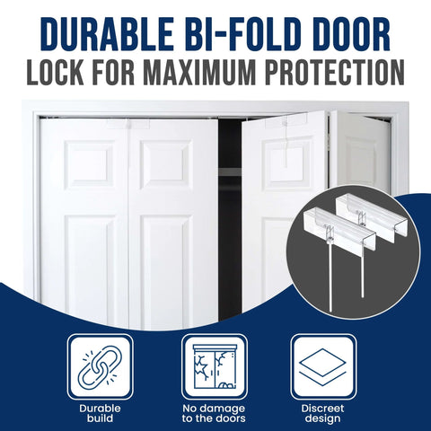 Two Pack Bifold Door Lock Child And Pet Proof Tool Free Install Clear Polycarbonate Fits 1 3 8 Inches Thick Wood Doors