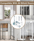 Bifold Door Hardware Repair Kit, 2-Pack Bifold Closet Door Hardware Kit shown with various door styles, includes brackets, wheels, and pins.