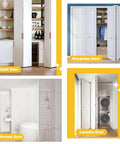 Various bifold doors in a living room, wardrobe, bathroom, and laundry room, highlighting closet bifold door hardware repair kit 2 pack.