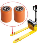 2 PCS Load Wheel Kit compatible with Big Joe E30 and EZ30 pallet jack models, replaces part 1115-133000-40, shown with pallet jack