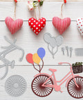 Valentines Day Bike Background Cutting Dies Set For Card Making And Scrapbooking, Balloon, Arrow And Flower Motifs, Durable Carbon Steel Metal Cutters