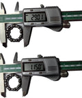 Digital caliper measuring 29.01 mm and 1.15 inches of a Bike Ball Crank Bearing Retainer One Quarter Inch With Nine Balls Four Pieces Bottom Bracket Bearings For Kids Schwinn Bicycles And Genesis Bikes Repair Accessories For Crank Bearing Replacement And Maintenance