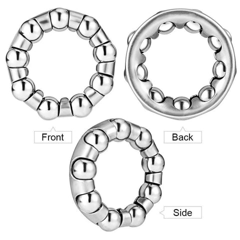 Front, back, and side view of Bike Ball Crank Bearing Retainer One Quarter Inch With Nine Balls Four Pieces Bottom Bracket Bearings for kids bikes.