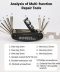 Compact 16 In 1 Bike Repair Multitool Set with folding magnetic screwdrivers, Allen wrenches, socket wrenches, in use.