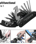 16-In-1 Bike Multitool For Quick Fixes, Portable Bicycle Repair Kit with hex keys, screwdrivers, socket wrenches, and more.