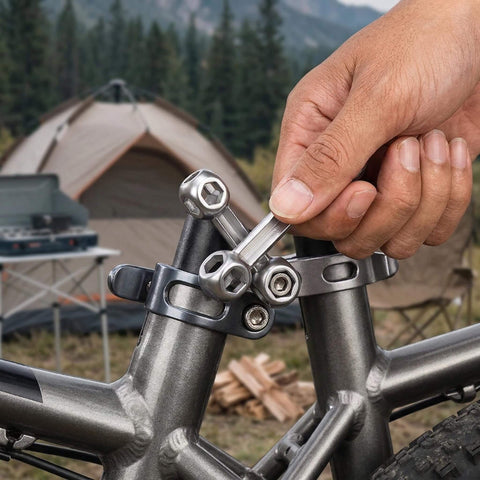 10 In 1 Bike Multitool Wrench For Road And Mountain Bikes On The Go Ultra Compact Dog Bone Hex Socket Kit in use outdoors