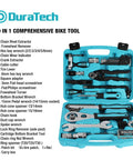 Go To 40 Piece Bike Repair Kit With Storage Case For Mountain And Road Bikes Includes Chain Tool Tire Levers Brake Pedal Tools And More A Real Ride Ready Gift For Men And Women, showing tools in blue plastic case