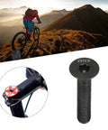 Bike Stem Bolt Screw, M6 x 30mm Black Titanium Alloy Flat Head, with a mountain biker riding at sunset