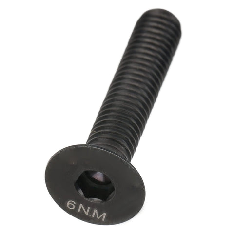 ✝️ Bike Stem Bolt Screw, M6 x 30mm Black Titanium Alloy Flat Head Headset Cap Bolts; close-up of fixing bolt against white background.