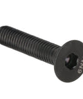 Close-up of ✝️ Bike Stem Bolt Screw, M6 x 30mm Black Titanium Alloy Flat Head Headset Cap Bolts for bike stem top cap fixing.