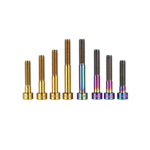 Gold and colorful ✝️ Bike Stem Bolt, Hex Tapered Bolts Screw Stem Top Cover Bolts Screw(Colorful-M6-35) set on white background.
