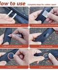 Instructions for using Bike Tire Repair Kit 43 Piece Patch Set With 30 Patches Quick Drying Vulcanizing Fluid Rust Resistant Steel Levers