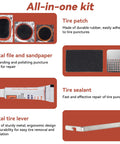 Bike Tire Repair Kit 43 Piece Patch Set With 30 Patches Quick Drying Vulcanizing Fluid Rust Resistant Steel Levers Rasp Files Sandpaper
