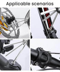 Compact 16 In 1 Bike Repair Multitool set with various tools applied for on-bike repairs, including spokes and screws.