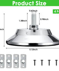 4 Pack Heavy Duty Billiard Table Leg Levelers With Adjustable 5 Inch Metal Leveling Feet Chrome Finish And PE Base For Pool Tables Soccer Tables Air Hockey Tables, close-up with dimensions and components visible.