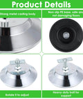 4 Pack Heavy Duty Billiard Table Leg Levelers With Adjustable 5 Inch Metal Leveling Feet Chrome Finish And PE Base For Pool Tables Soccer Tables Air Hockey Tables, showing chrome feet and PE base details.