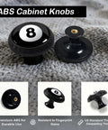 4 Pack Billiards 8 Ball Cabinet Knobs Round Drawer Pulls for Kitchen and Bathroom, black and white knobs on textured fabric