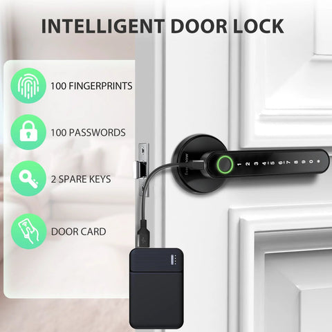 Biometric Fingerprint Door Lock With Keypad And Card Access for home office apartments and hotels, door mounted view.