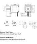Technical diagram of 42BYGH34 Bipolar Stepper Motor 1.8 Degree 12V 1.3A 0.30Nm for 3D Printers showing shaft options and dimensions.