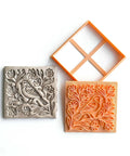 Bird And Floral Harmony Square Tile Cutter And Stamp Tool For Pottery And Ceramic Clay Art 4 Inch By Mouldix