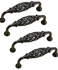 Four Pack Birdcage Style Cast Iron Antique Cabinet Hardware Handles With Center Hole Mount For Kitchen Cabinets Wardrobe Closets