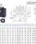 Diagram and dimensions of BK fixed side end support for Ball Screw CNC Parts SFU1605 ballscrew 16mm 1550mm.