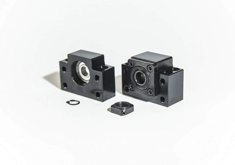 BK BF12 end supports for SFU1605 RM1605 Ball Screw Assembly, shown separately with nuts and rings on a white background