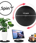 Heavy Duty 12 Inch Rotating Lazy Susan Turntable Organizer With Precision Steel Ball Bearings For Spice Cabinets Monitors Televisions Paintings Displays And Large Potted Plants Black Finish, featuring plant, monitor, spices