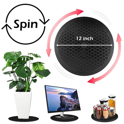 Heavy Duty 12 Inch Rotating Lazy Susan Turntable Organizer With Precision Steel Ball Bearings For Spice Cabinets Monitors Televisions Paintings Displays And Large Potted Plants Black Finish, featuring plant, monitor, spices