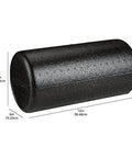 High Density 12 Inch Foam Roller for Exercise and Recovery in Black, showing dimensions and durable polypropylene core