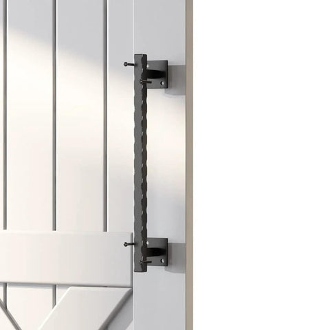 Side view of the 12 Inch Sliding Barn Door Handle Pull in Black Finish for doors, gates, garages, barns, sheds, closets and sliding doors durable steel construction includes 4 screws easy mounting and secure grip.