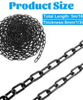 ✝️ 1/3'' x 16.4 Ft Long Black Chain for Hanging, Carbon Steel Heavy Duty Black Chain Link Porch Swing Chain Decorative Chain