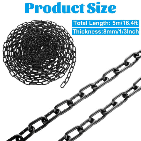 ✝️ 1/3'' x 16.4 Ft Long Black Chain for Hanging, Carbon Steel Heavy Duty Black Chain Link Porch Swing Chain Decorative Chain