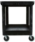 Heavy Duty 2 Shelf Utility Cart With Lipped Shelves And Ergonomic Handle, 500 Lb Capacity, Black Rolling Service Cart shown