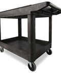 Heavy Duty 2 Shelf Utility Cart With Lipped Shelves And Ergonomic Handle, 500 Lb Capacity, Black Rolling Service Cart