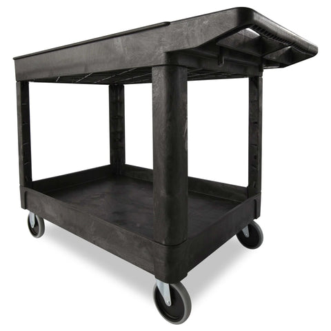 Heavy Duty 2 Shelf Utility Cart With Lipped Shelves And Ergonomic Handle, 500 Lb Capacity, Black Rolling Service Cart
