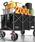 Large 200L Collapsible Wagon Cart With 440 Pounds Weight Capacity And Built In Brake For Camping Garden Sports And Shopping Foldable Utility Wagon 34.6 By 19.6 By 23 Inches Lightweight At Only 16.5 Pounds Black carrying camping gear.