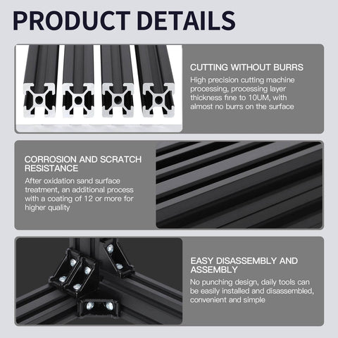 Diagram showing features of 4pcs 1000mm T Slot 2020 Aluminum Extrusion European Standard Anodized Linear Rail for 3D Printer Parts and CNC DIY Black