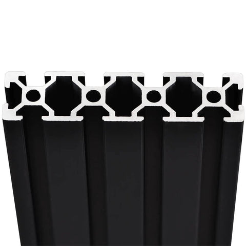 Close-up of Two Pack 20 Series T Slot 2080 Aluminum Extrusion Profile 19.7 Inch 500mm European Standard Anodized Linear Rail Black