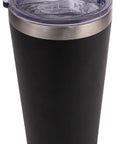 Double Wall Vacuum Insulated Travel Tumbler 20 Oz with Magnetic Slide Lid for hot or cold drinks, stainless steel, black, front view